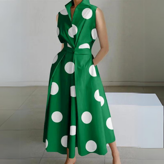 CM | Vestido midi de lunares sin mangas