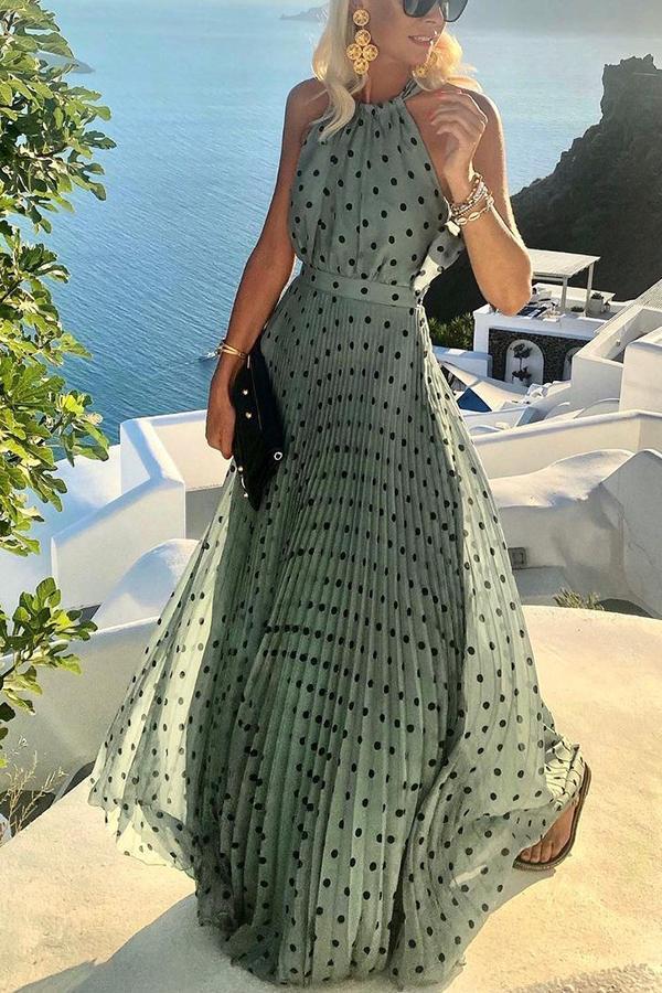 CM | Inhale Love Vestido largo con estampado de lunares