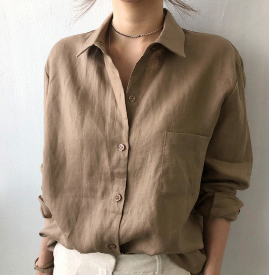 CM señoras camisa de algodón primavera suelta liso cuello camisa blusa casual