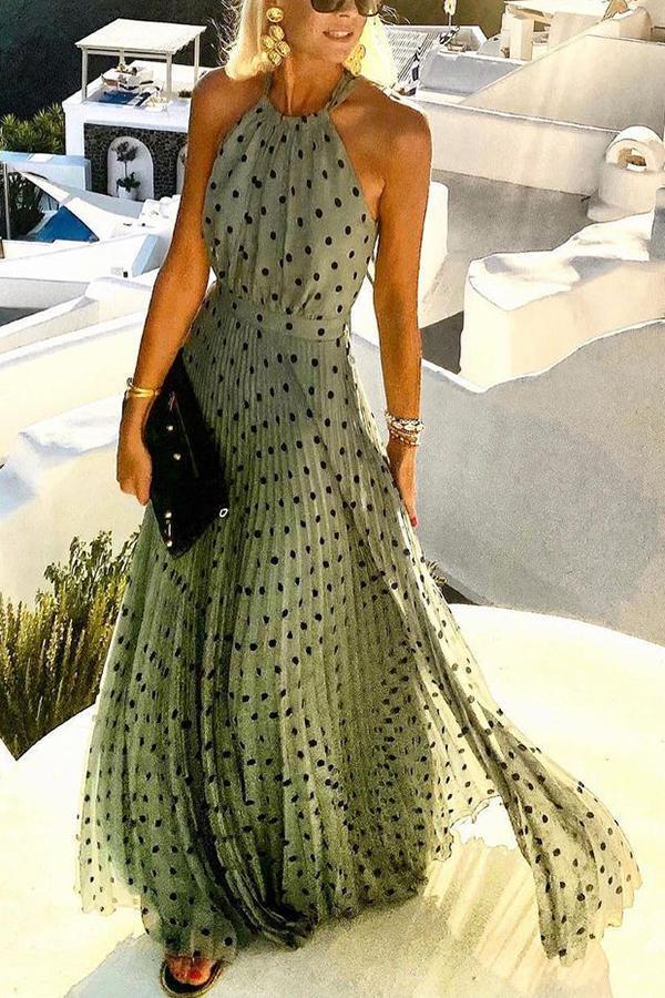 CM | Inhale Love Vestido largo con estampado de lunares