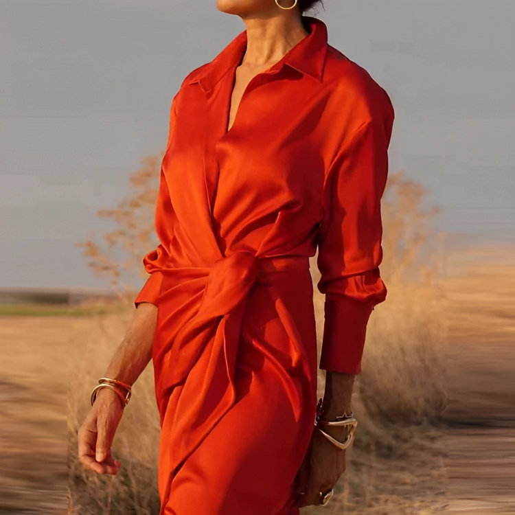 CM | Maxi vestido de manga larga con solapas y corte entallado