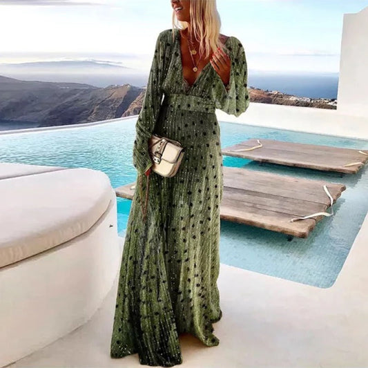 CM | Elegante vestido largo con estampado de lunares